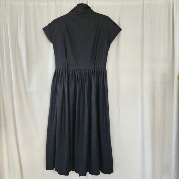 Jame Coviello Midi Dress Wool Shirt Dress Charcoal Gray Size 10 Rockabilly - Picture 7 of 9